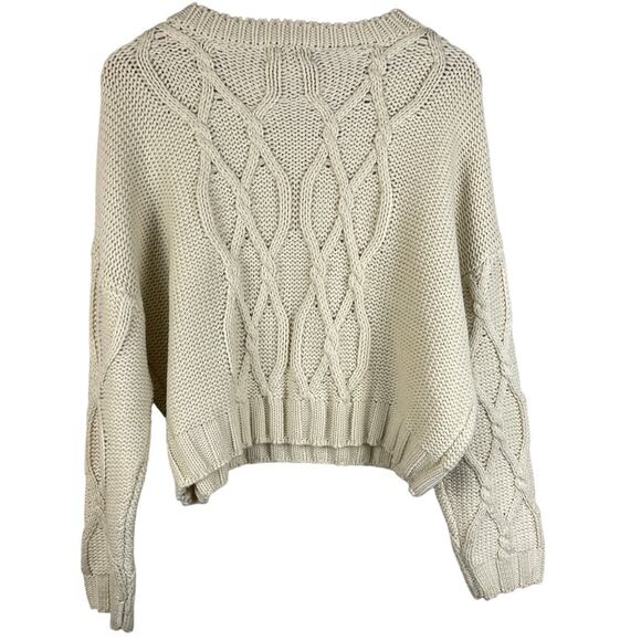 Lush Chunky Cable Knit Oversized Cropped Sweater in Cream Size Medium‎ - Picture 5 of 10